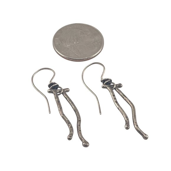 Handcrafted Silver Dangle Earrings With Organic Twist Design 1 1/2'' - Picture 3 of 6